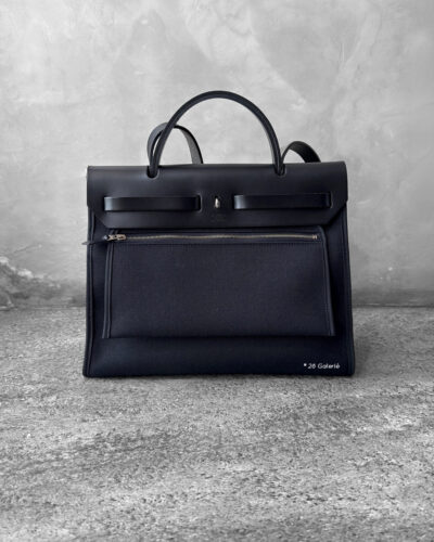 Hermes Noir Herbag Zip 31 in Militaire Canvas and Palladium Hardware