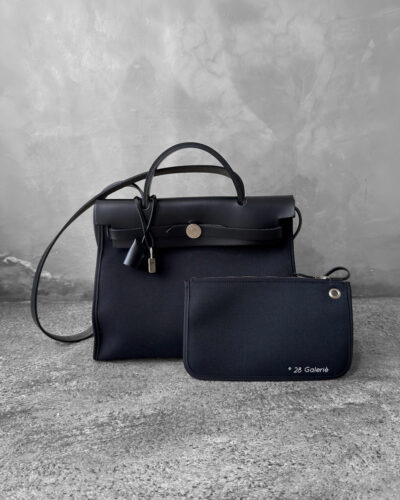 Hermes Noir Herbag Zip 31 in Militaire Canvas and Palladium Hardware