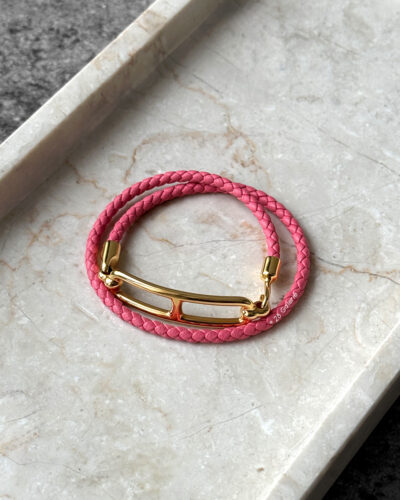 Hermes Sakura Pink Double Tour Bracelet Gold Hardware
