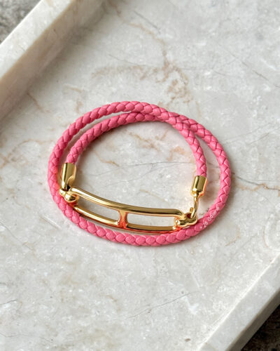 Hermes Sakura Pink Double Tour Bracelet Gold Hardware
