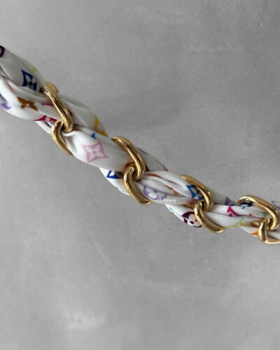 Louis Vuitton Takashi Murakami bag charm, multicolored Monogram charm, Louis Vuitton Foulard chain charm, silk Monogram charm, gold hardware bag charm, designer bag charm