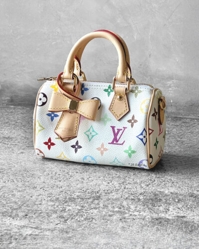 Louis Vuitton Takashi Murakami Nano Speedy, multicolored Monogram bag, Takashi Murakami Louis Vuitton, Nano Speedy Louis Vuitton, Louis Vuitton Speedy gold hardware, designer monogram canvas bag
