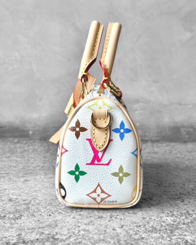 Louis Vuitton Takashi Murakami Nano Speedy, multicolored Monogram bag, Takashi Murakami Louis Vuitton, Nano Speedy Louis Vuitton, Louis Vuitton Speedy gold hardware, designer monogram canvas bag