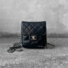Chanel Black Mini Clams Wallet on Chain in Lambskin Leather & Silver Hardware