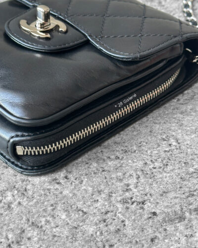Chanel Black Mini Clams Wallet on Chain in Lambskin Leather & Silver Hardware
