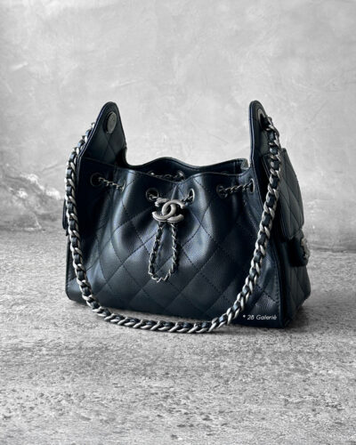 Chanel Black Minin C25 in Grained Caviar Leather and Aged Silver Hardware