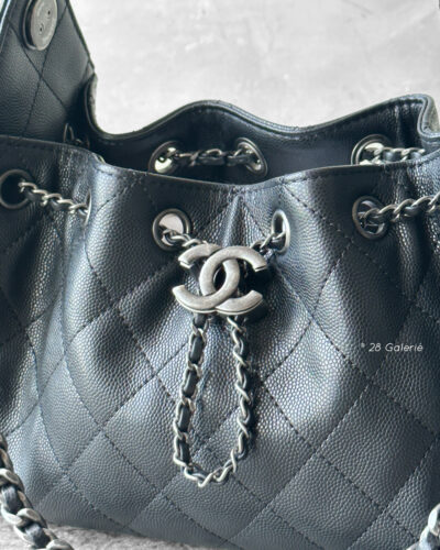 Chanel Black Minin C25 in Grained Caviar Leather and Aged Silver Hardware