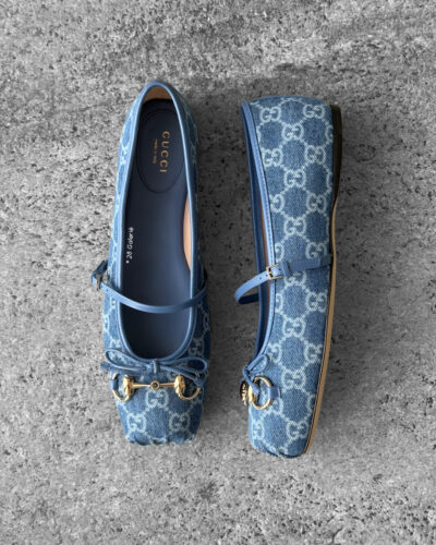 Gucci Blue Denim Horsebit Ballet Flats
