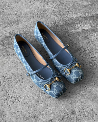 Gucci Blue Denim Horsebit Ballet Flats
