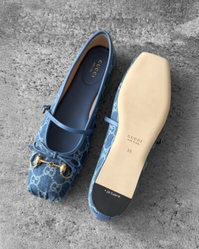 Gucci Blue Denim Horsebit Ballet Flats