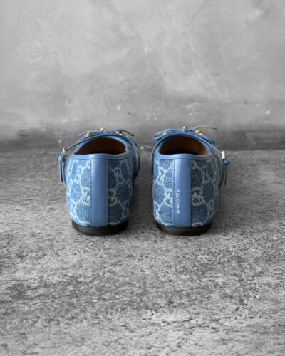 Gucci Blue Denim Horsebit Ballet Flats