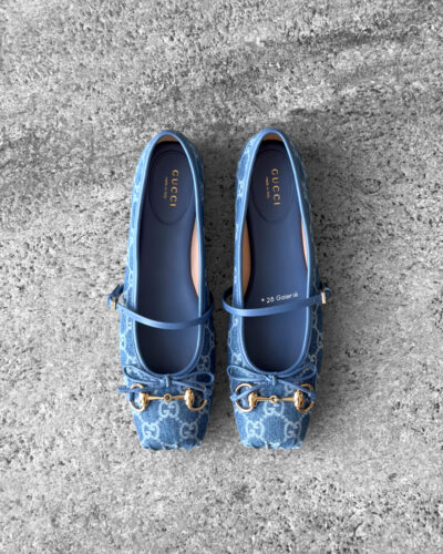 Gucci Blue Denim Horsebit Ballet Flats